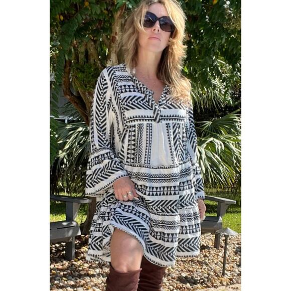 Devotion Twins Anthropologie "Ella" Woven Aztec Ruffle Tunic Mini Dress - Picture 1 of 10